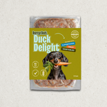 Darcy & Ted's Duck Delight dog food package on a light gray background